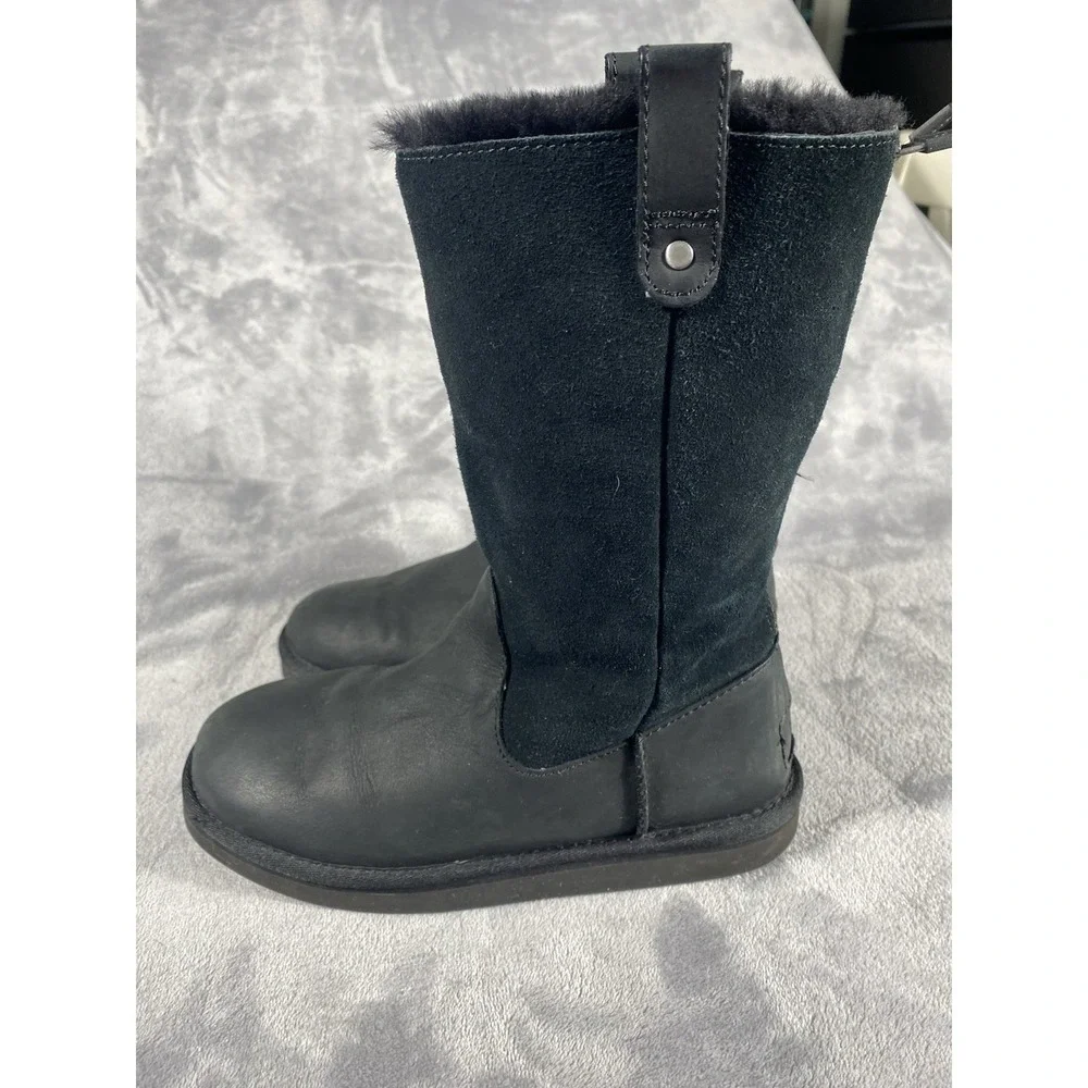 Ugg Australia Tall Boots Kids Sz 4 Jesslyn Classic Black Suede Warm Sherpa Comfy